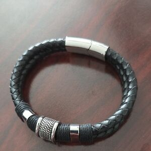 Black and Silver Men's Braided Bracelet